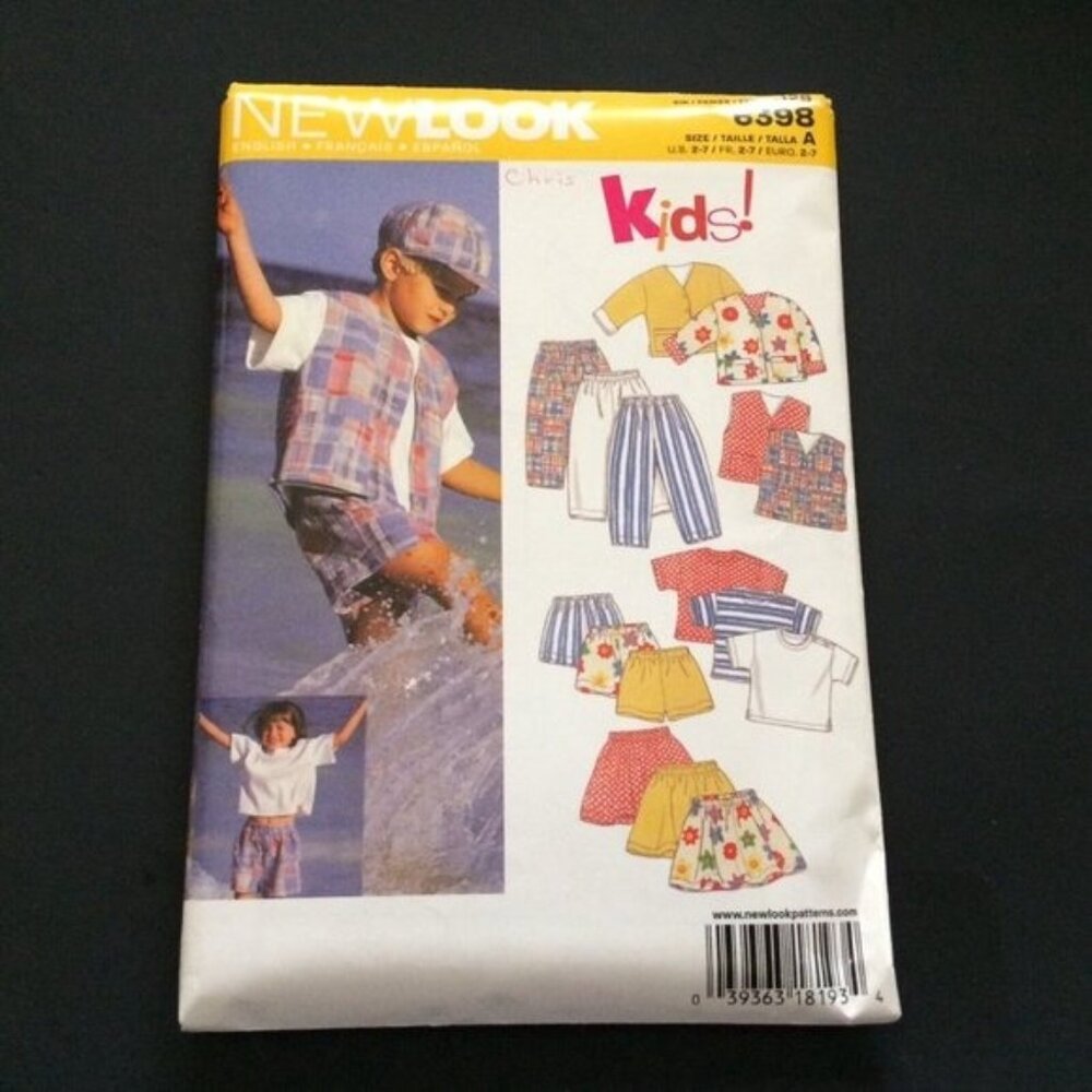 New Look Pattern 6398 Childs Kids Jacket Vest Top Skirt Pants Shorts 2-7 Uncut